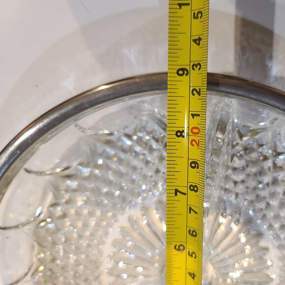Vintage Silver Rim Lead Crystal Divided 3 Sectioned Shallow Serving Bowl Dish - Picture 7 of 7